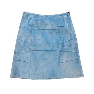 Vtg Y2K Limited Too Suede Skirt Girls 16/Womens 29 Blue Patchwork Western Boho